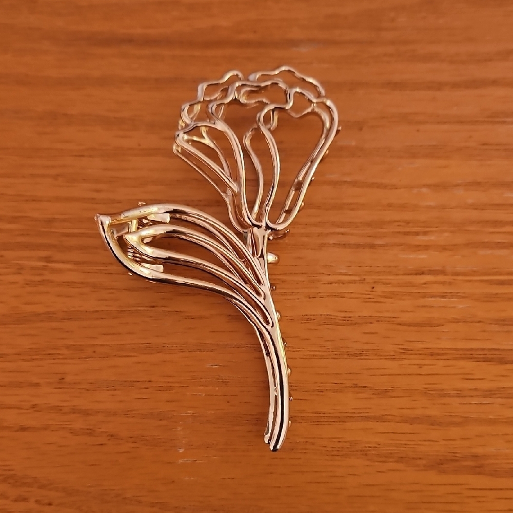Elegant Gold Rose Floral Hair Clip Brooch